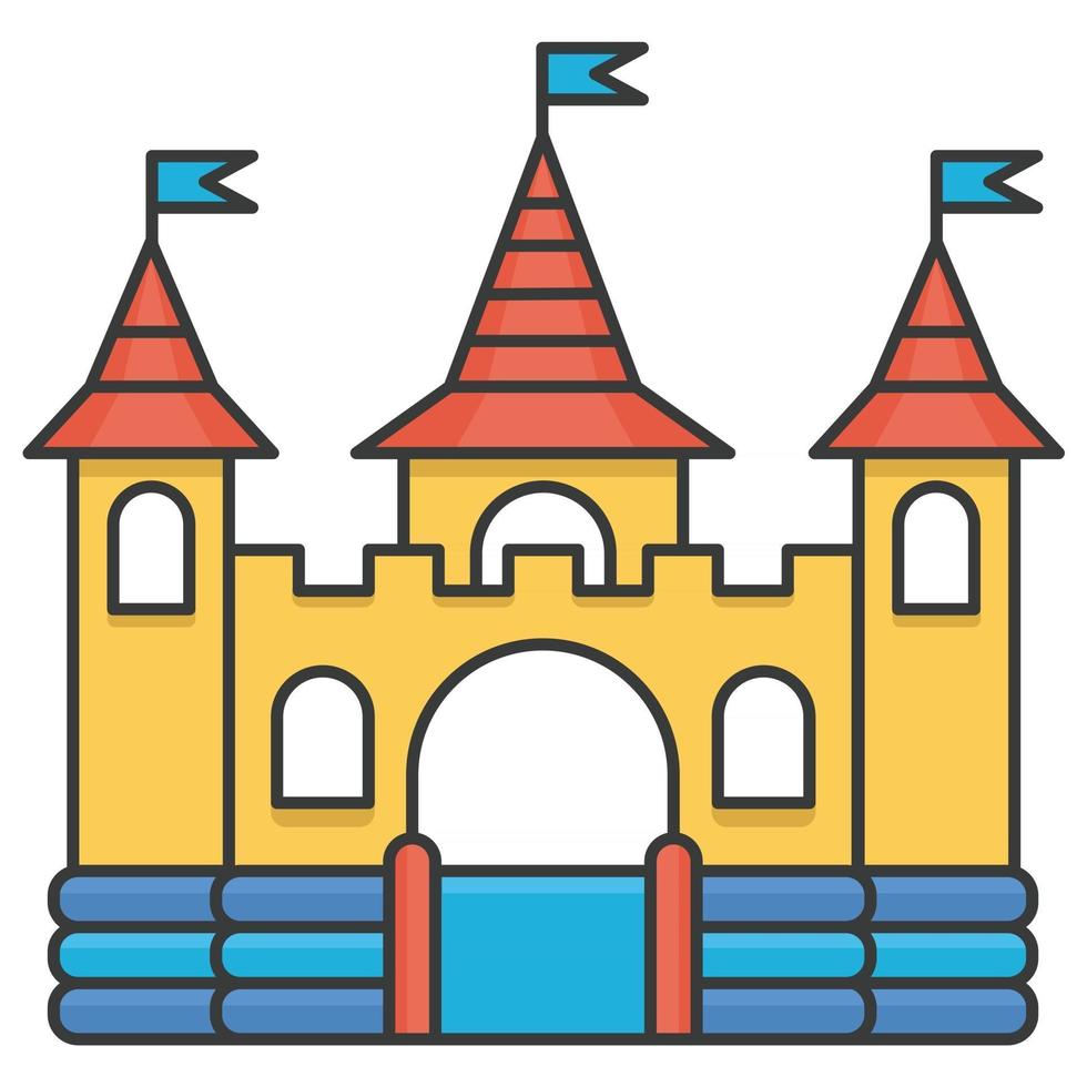 castillo inflable hinchable. torre y equipamiento para parque infantil. ilustración de línea vectorial vector