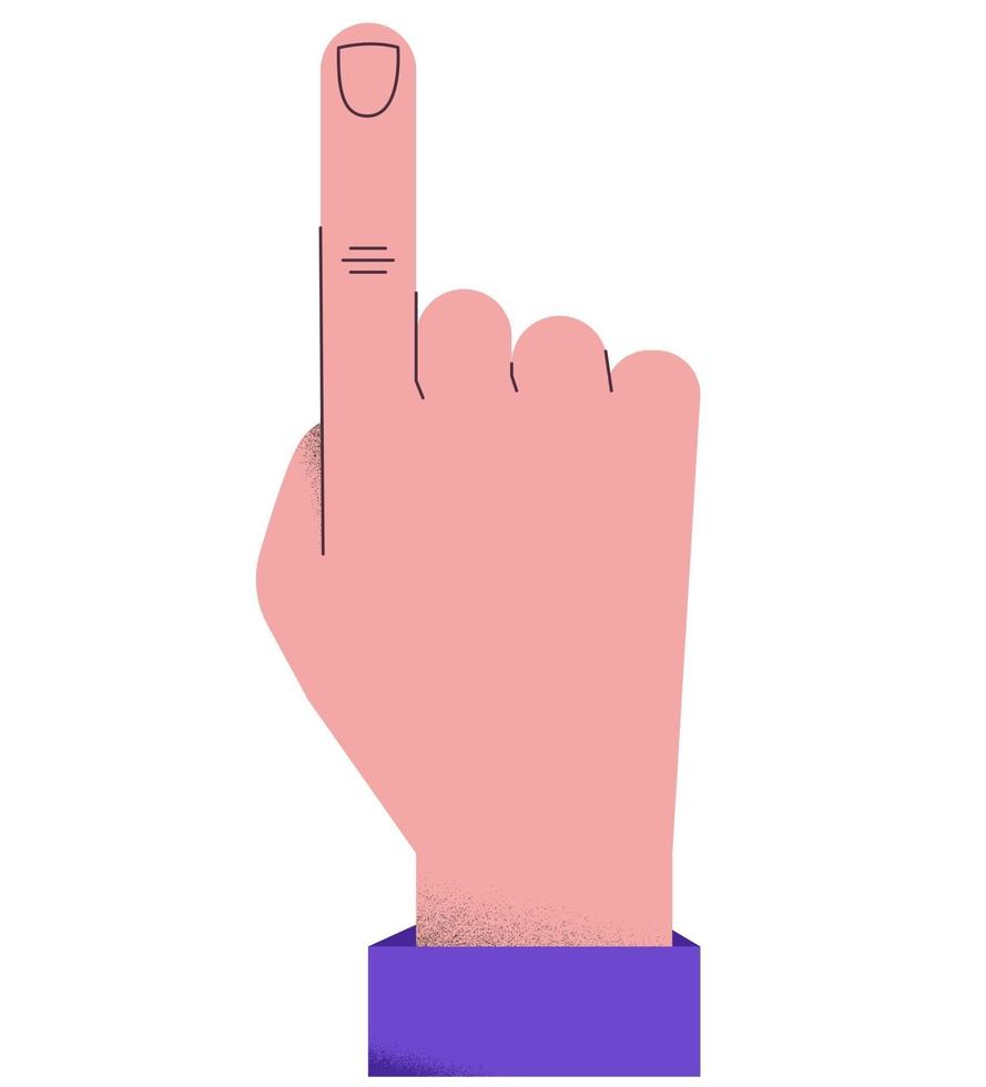 Hand with index pointing finger. Business gesture. Icon flat vector illustration.