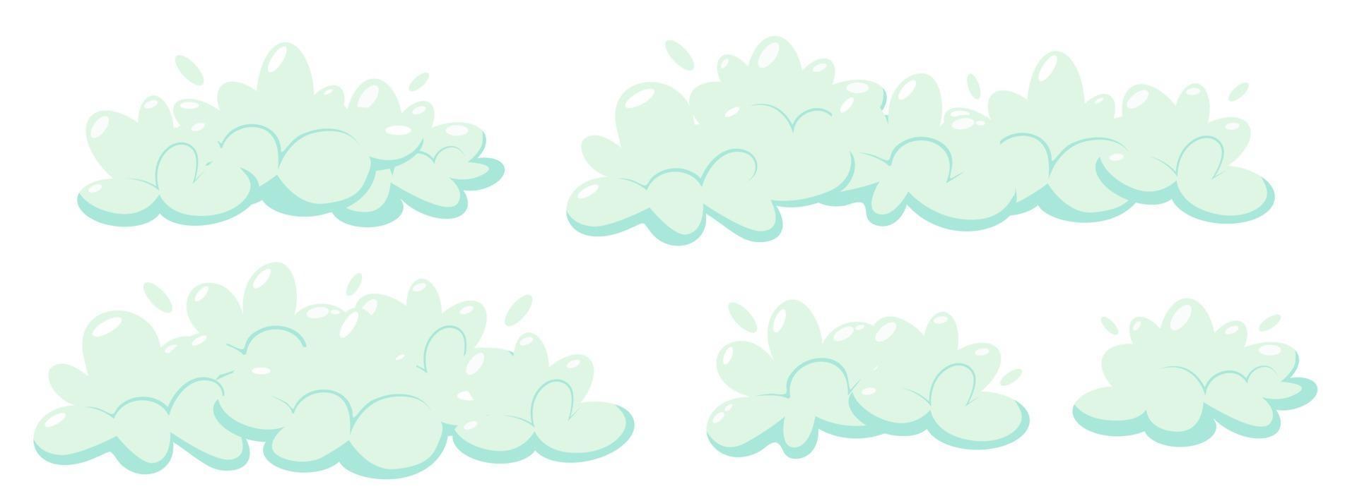 Soap foam with bubbles. Set of cartoon shampoo and soap foam suds. Vector illustration