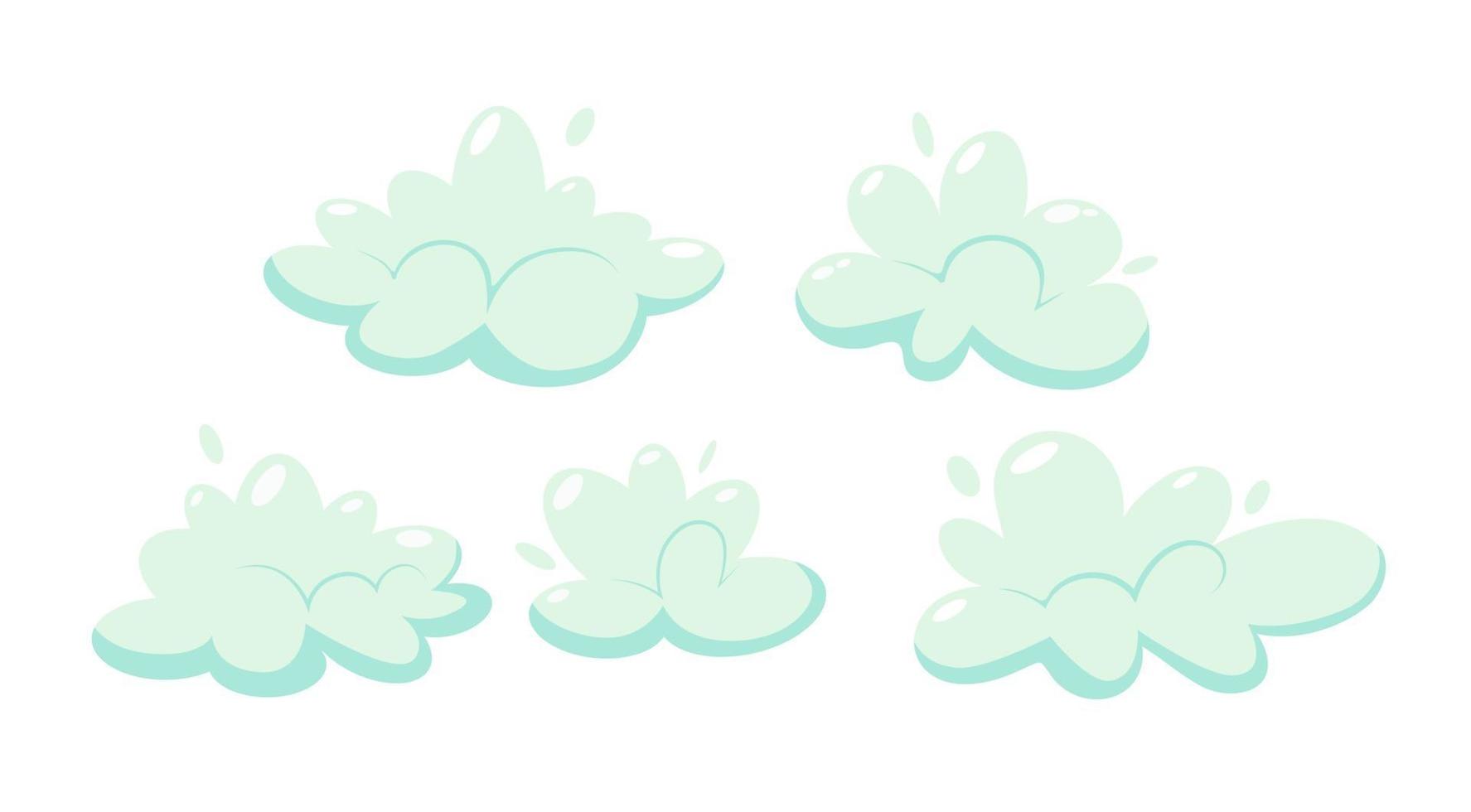 Soap foam with bubbles. Set of cartoon shampoo and soap foam suds. Vector illustration