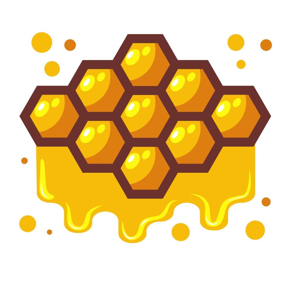 Bees honeycomb with honey dripping off it. Cartoon vector illustration