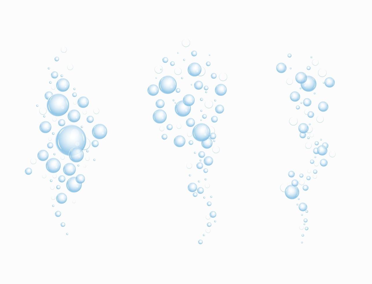 Realistic fizzing flow of air underwater bubbles in water, soda, sea. Foam bubbles. Vector illustration isolated on white background.