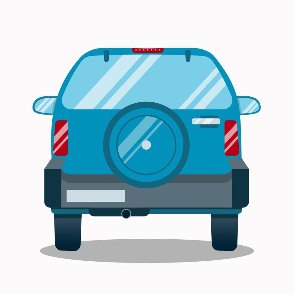 Back view of blue hatchback car. Flat vector illustration on white background