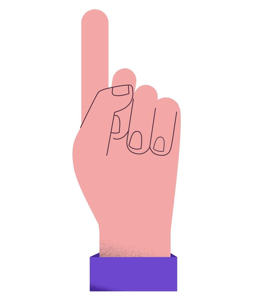 Hand with index pointing finger. Business gesture. Icon flat vector illustration.
