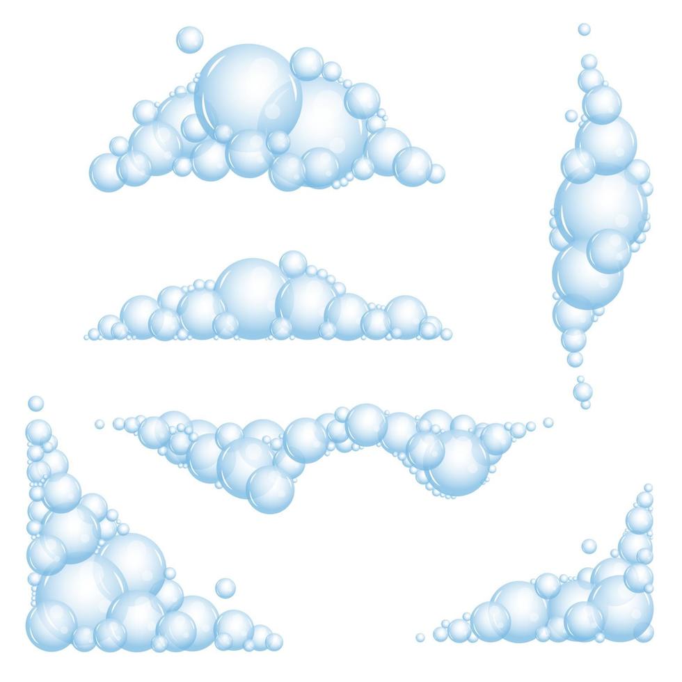 Soap foam with bubbles. Set of shampoo and soap foam sud. Vector illustration