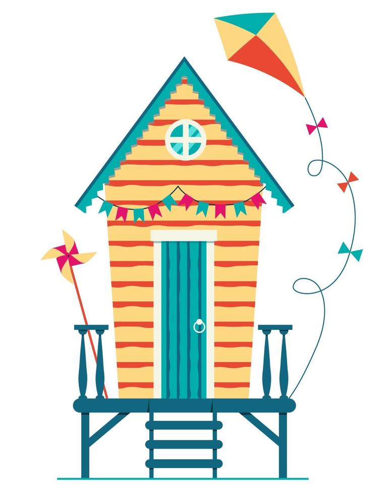 Beach house. Hut on the coast. Vector flat illustration.