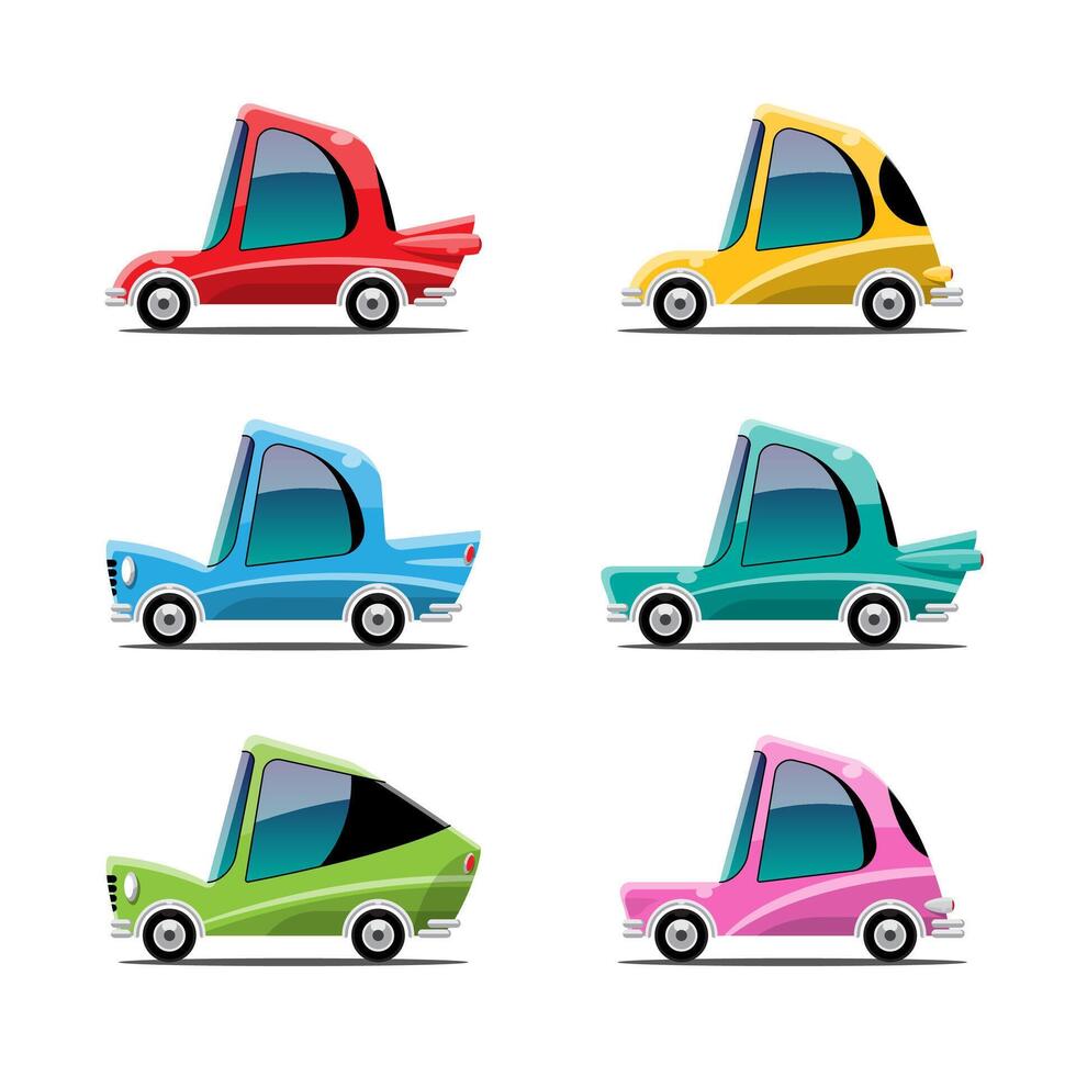 Bundle set of lovely car in cartoon character vector