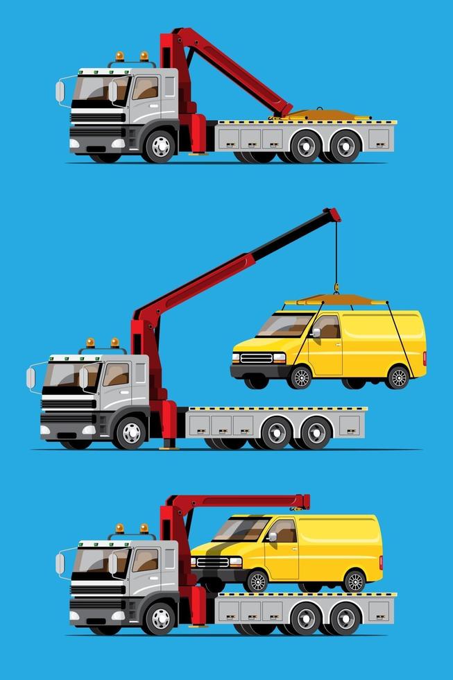 set of towing car trucking  auto transport vector illustration