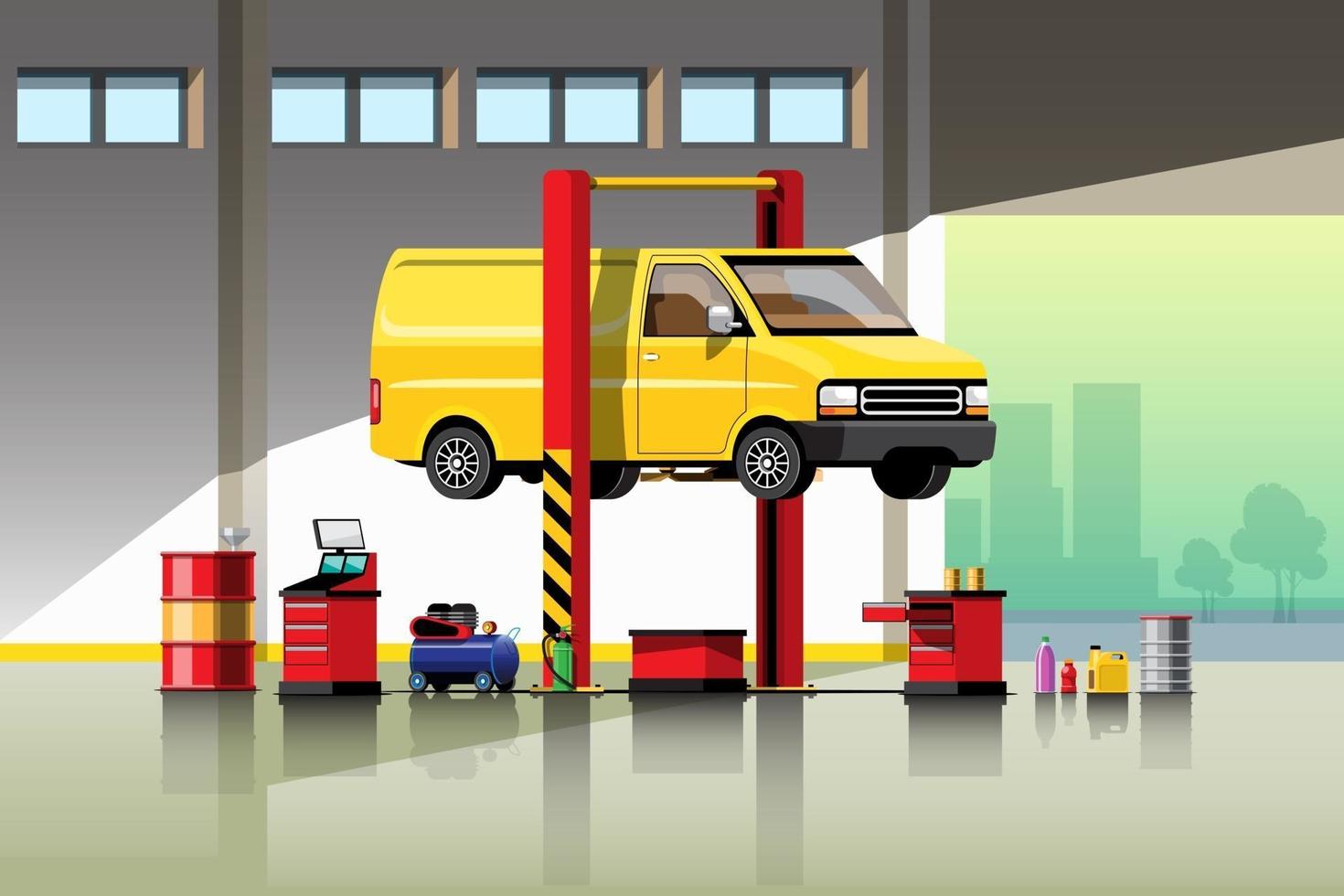 Automobile repair and maintenance service concept vector illustration.