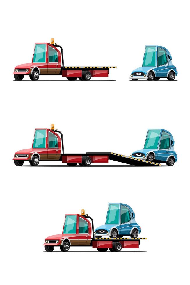 set of towing car trucking  auto transport vector illustration