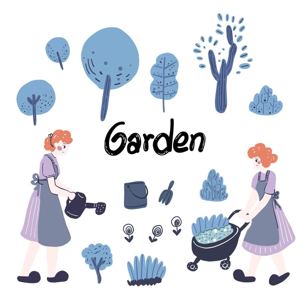 The girl arranged the backyard garden in the holiday vector