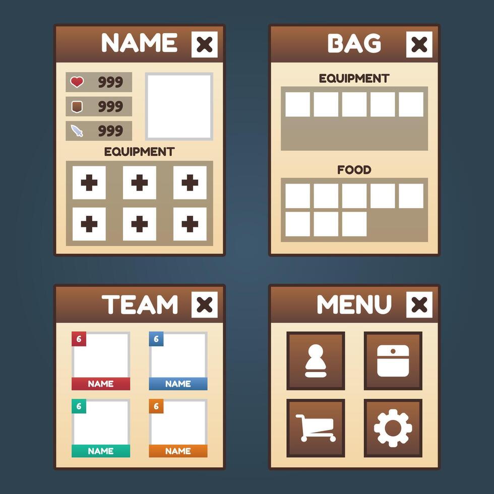 Set of game menu selection for rpg and adventure game vector
