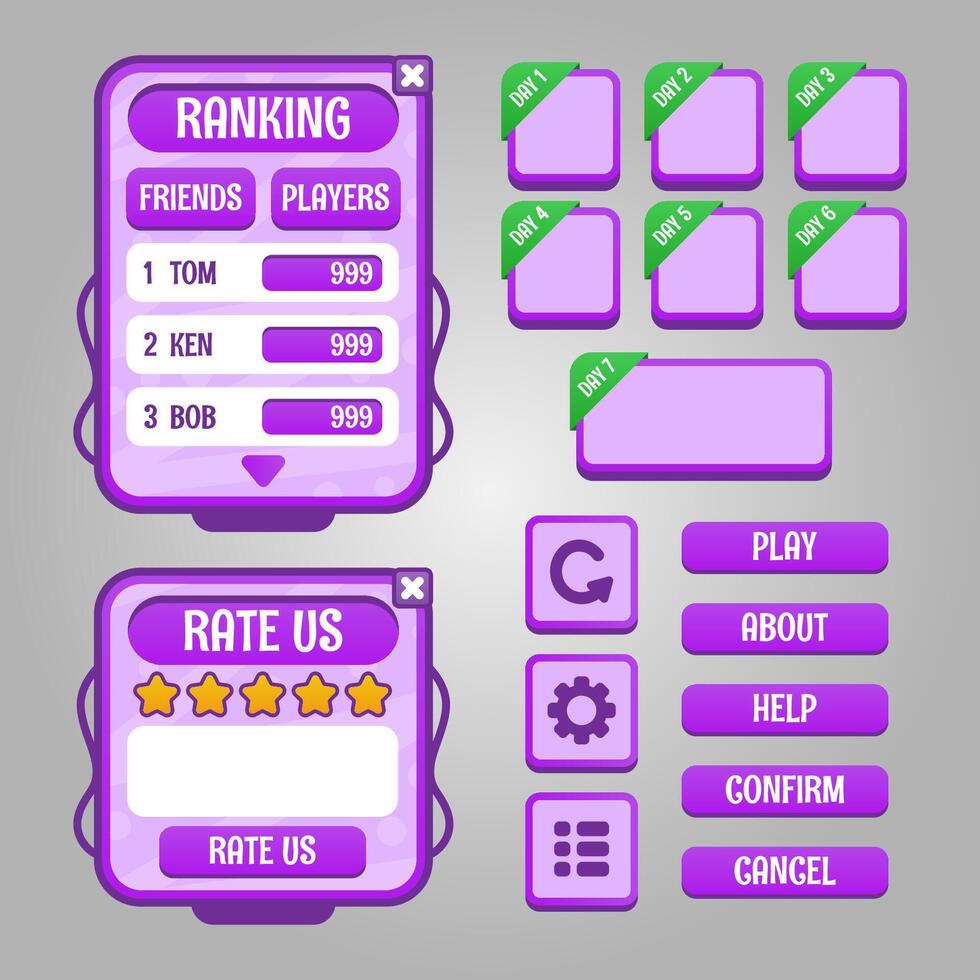 Set of game menu selection for rpg and adventure game vector