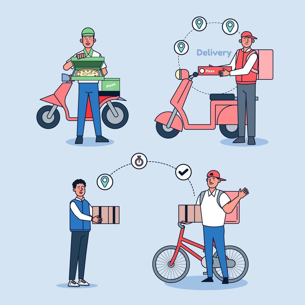 Online delivery, ordering service and delivery straight to your hand quickly. vector