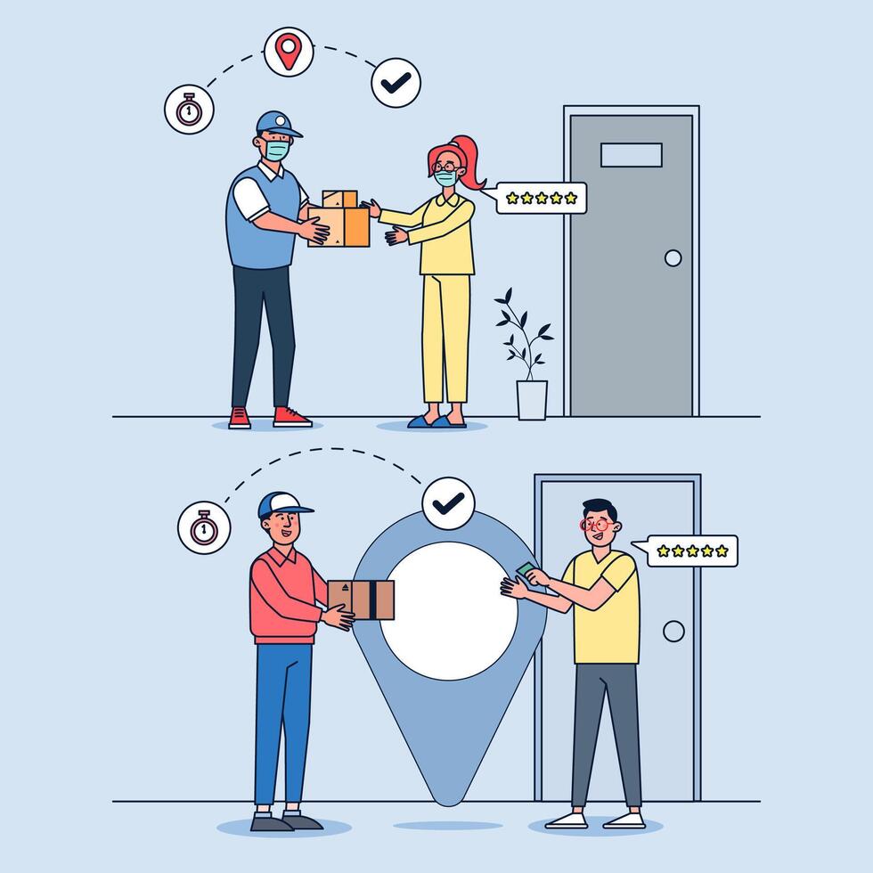 Online delivery, ordering service and delivery straight to your hand quickly. vector