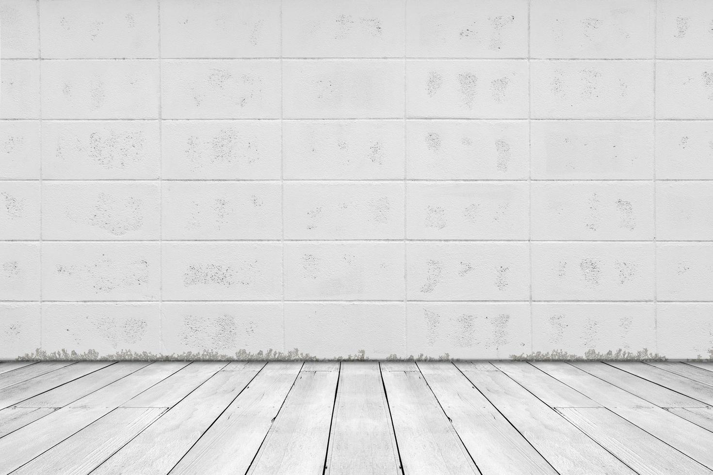 Abstract grunge texture background. empty room with brick wall and wood floor photo