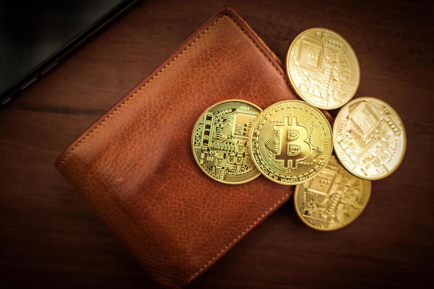 Cryptocurrency Bitcoin. Digital money for banking and international network payment. Wallet with blockchain concept. photo