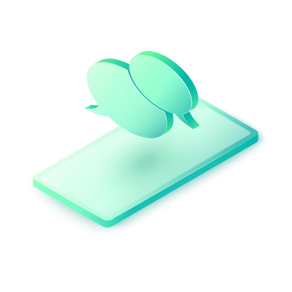 3D Isometric message dialog chat symbol. Business online chatting concept with smartphone. vector art illustration.