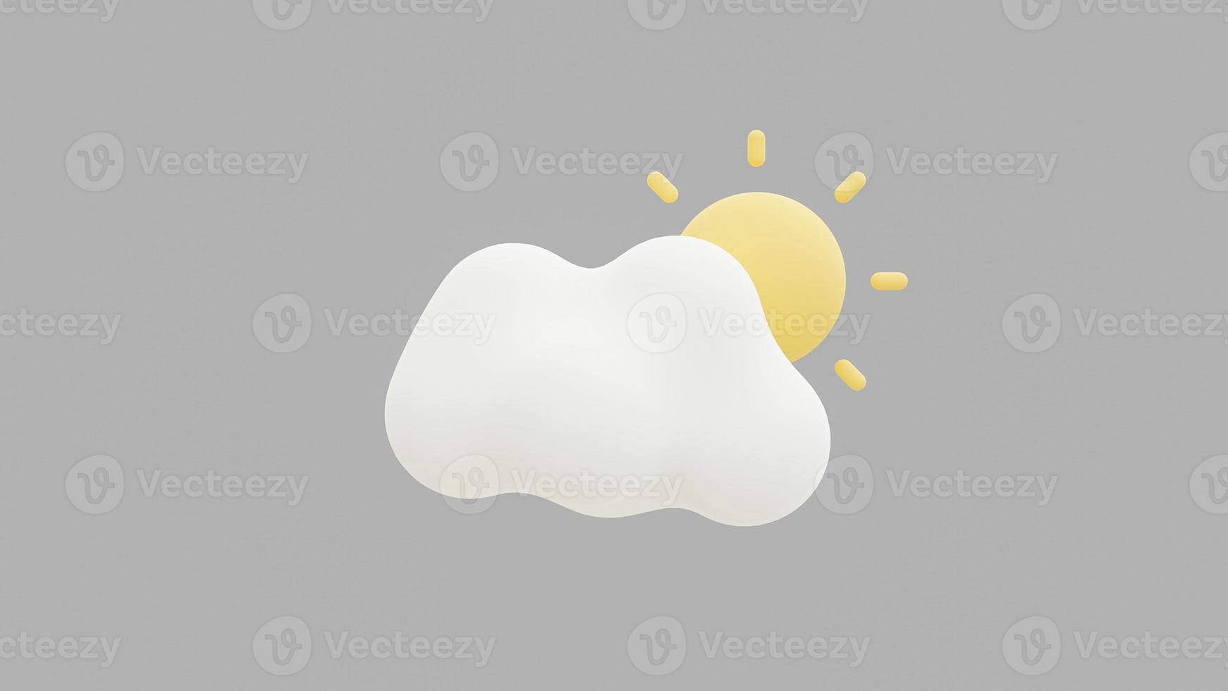 3d cloud and sun set isolated on a pastel color background. Render soft round cartoon fluffy cloud icon. 3d geometric shapes photo