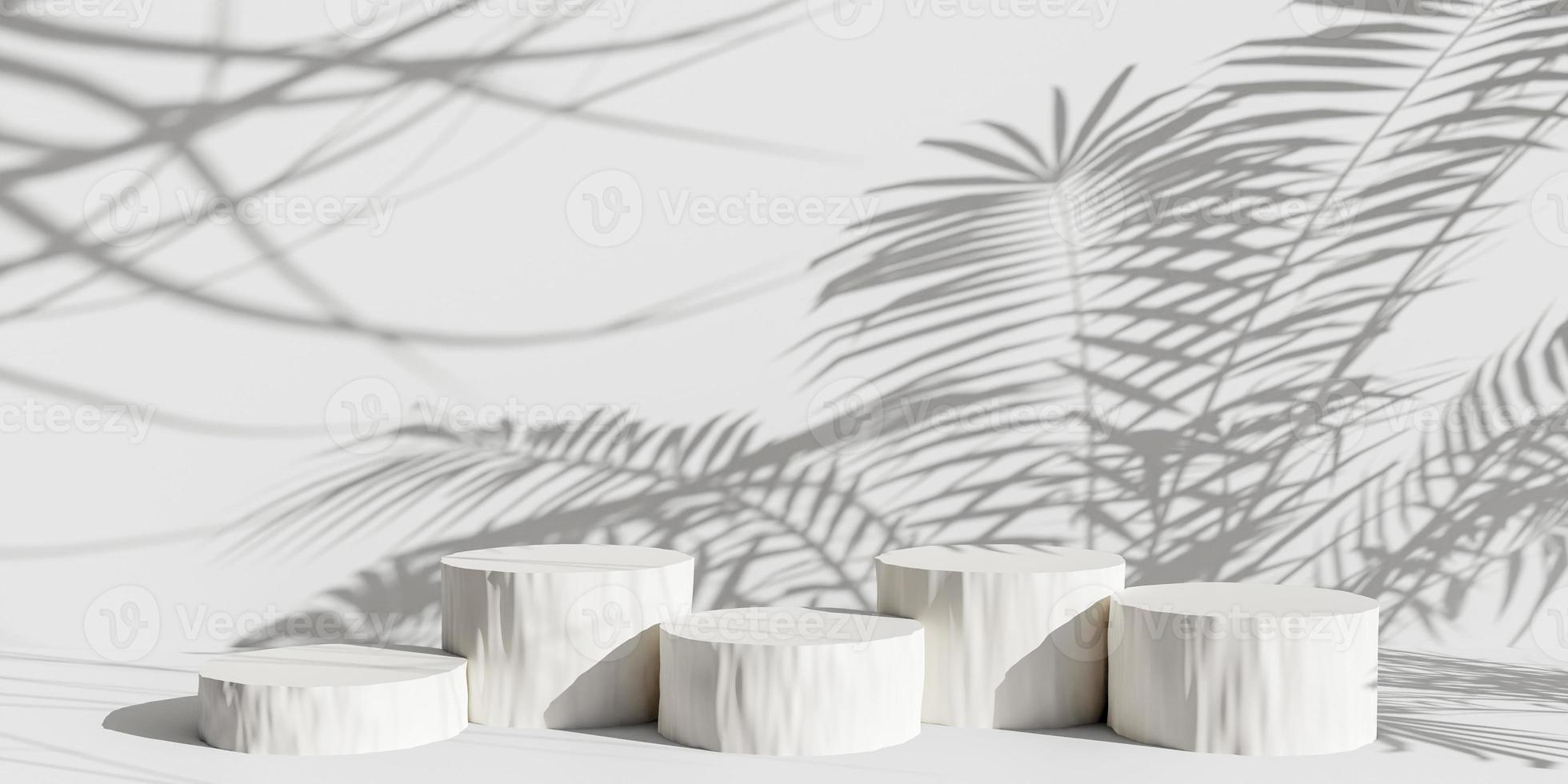 product display podium with shadow nature leaves on pastel background. 3D rendering photo