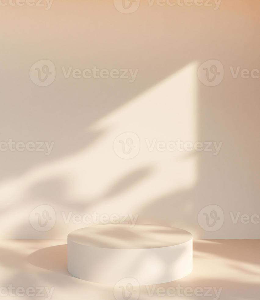 pastel product display podium in room with shadow and light of window background. 3D rendering photo