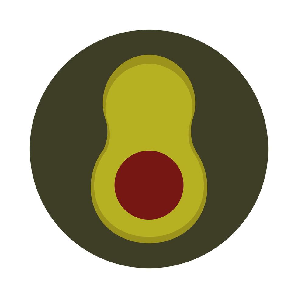 Rebanada de aguacate vegetal fruta bloque de alimentos frescos e icono plano vector