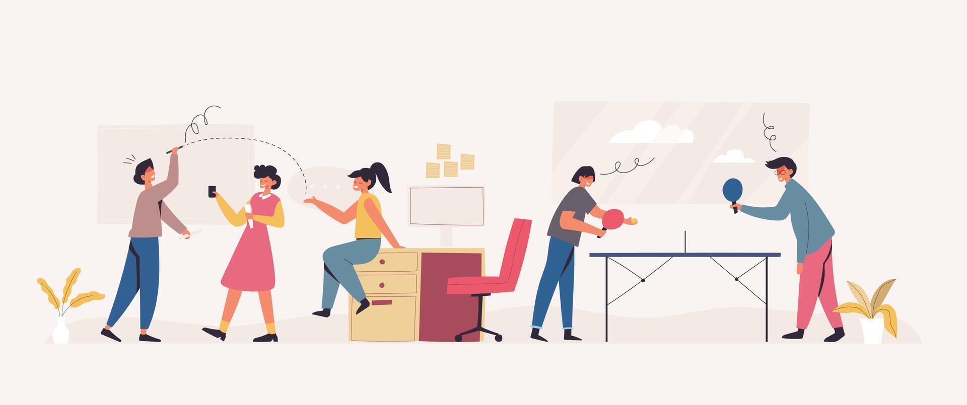 Office staff play a game together in relaxing time vector