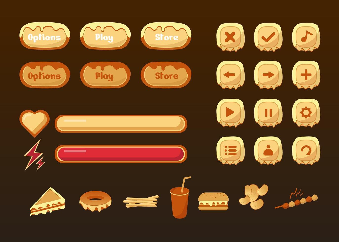 Design for Complete set of selection button game pop-up, icon, window and elements. vector