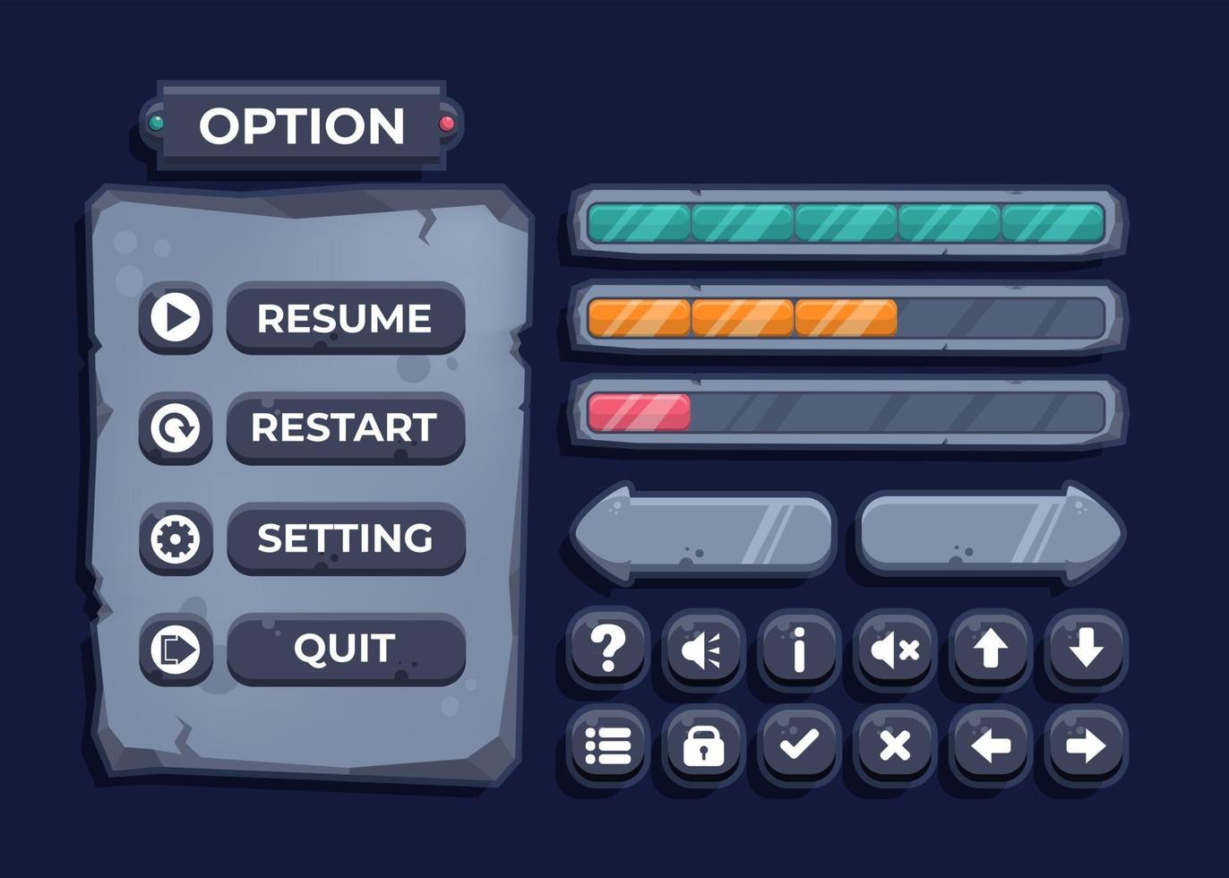 diseño para el conjunto completo de elementos emergentes, iconos, ventanas y elementos emergentes del juego de botones de puntuación vector