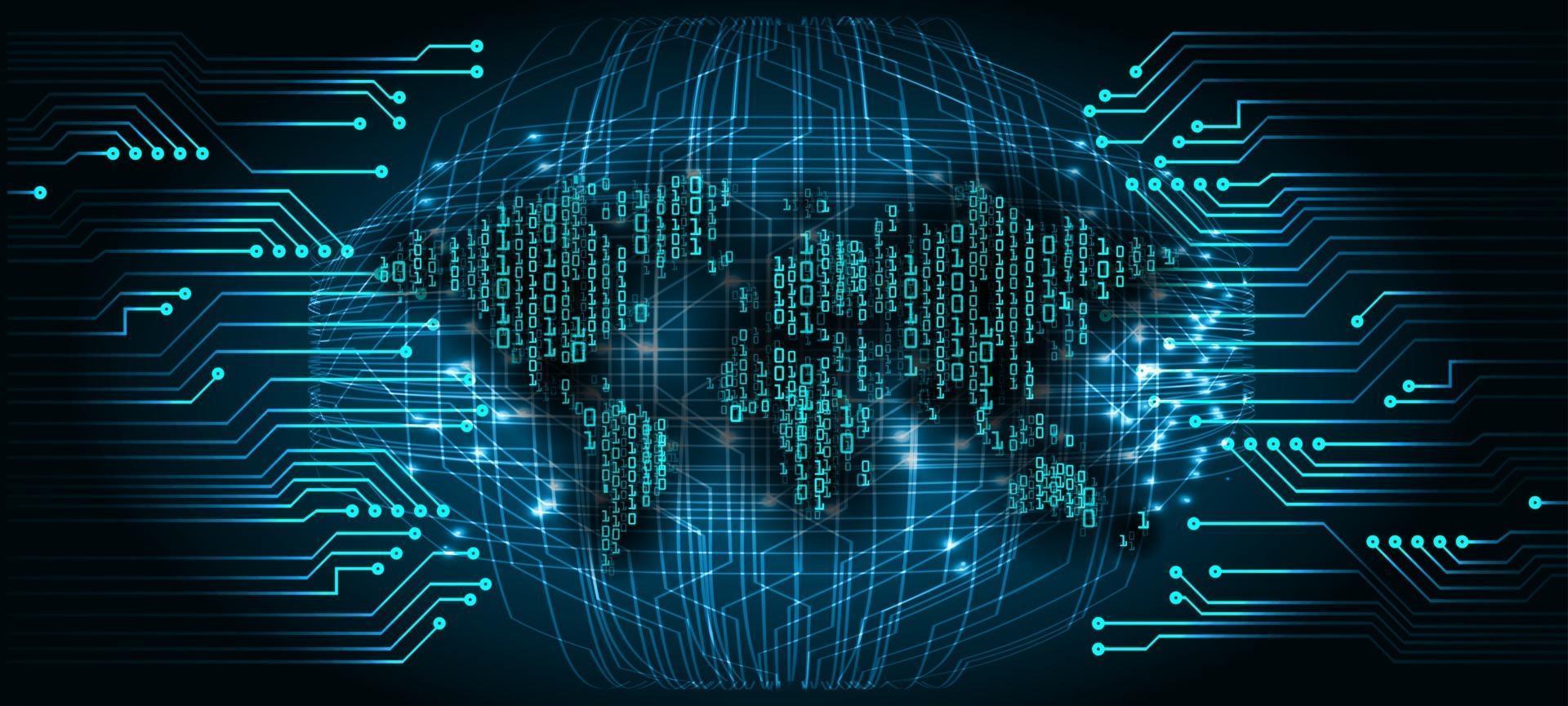 world binary circuit board future technology, blue hud cyber security concept background vector