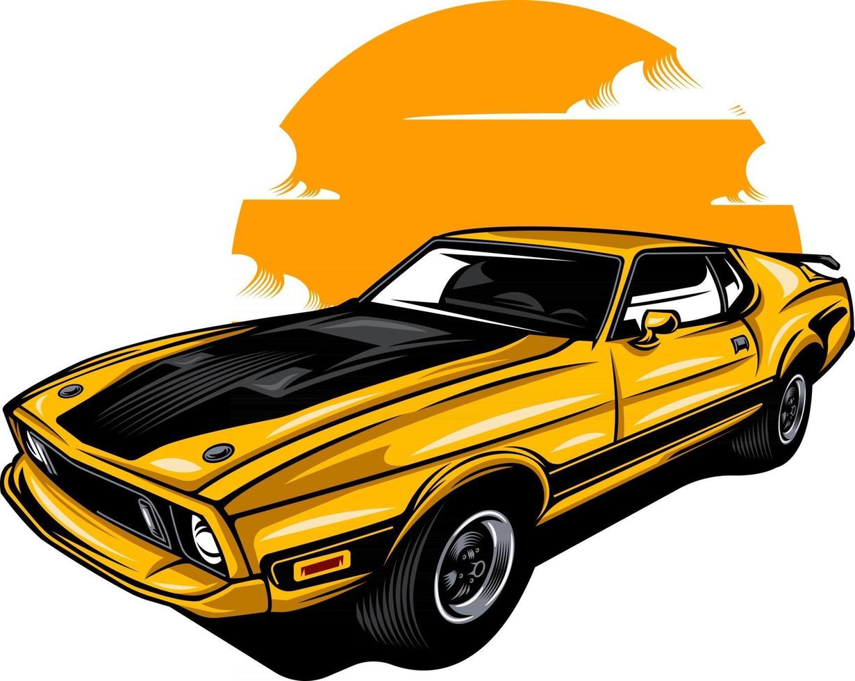 Ilustración de coche retro en color sólido. vector