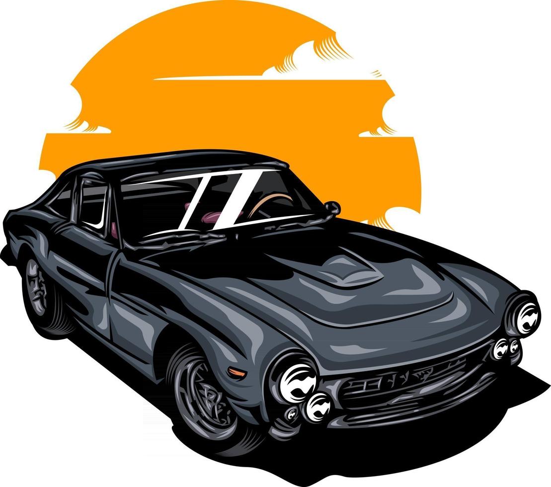 retro car illustration on solid color vector
