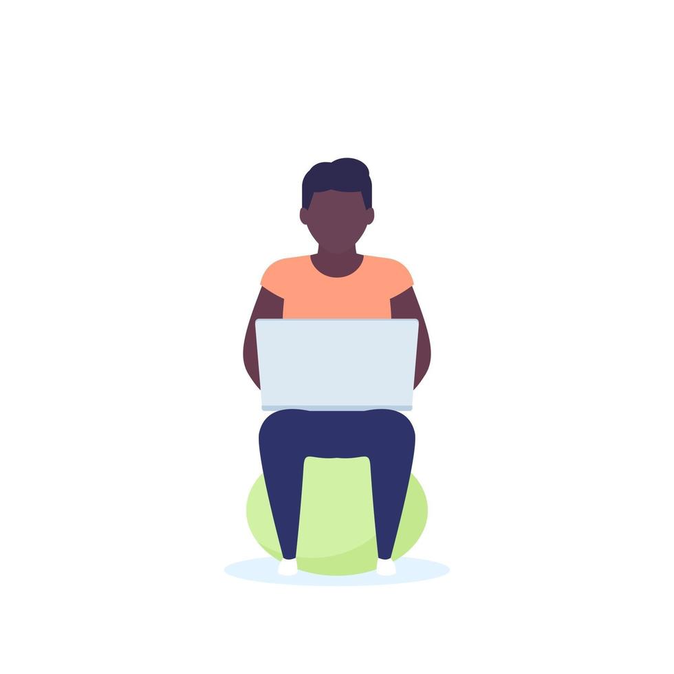 man with laptop sitting on fitball and working, vector