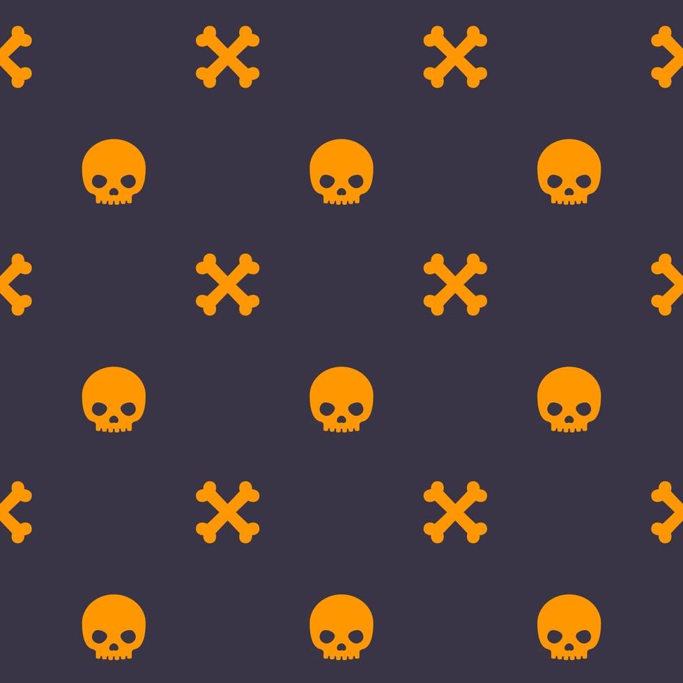 pattern with skull and bones, dark seamless halloween vector background