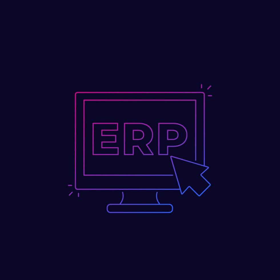 ERP software icon with computer, line vector