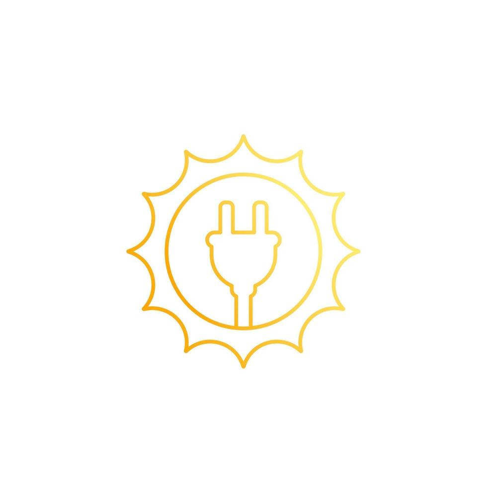 Solar energy, sun and electric plug, line icon on white vector