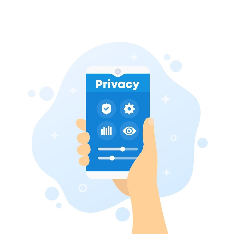 control de privacidad, teléfono en mano, vector