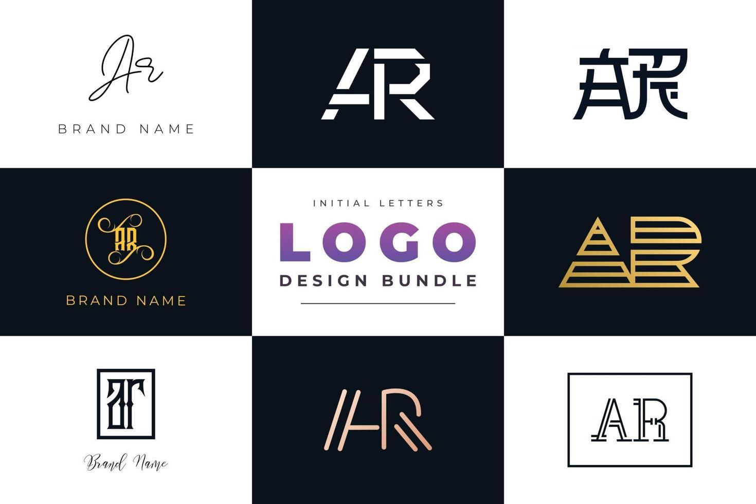 Set of collection Initial Letters AR Logo Design. vector