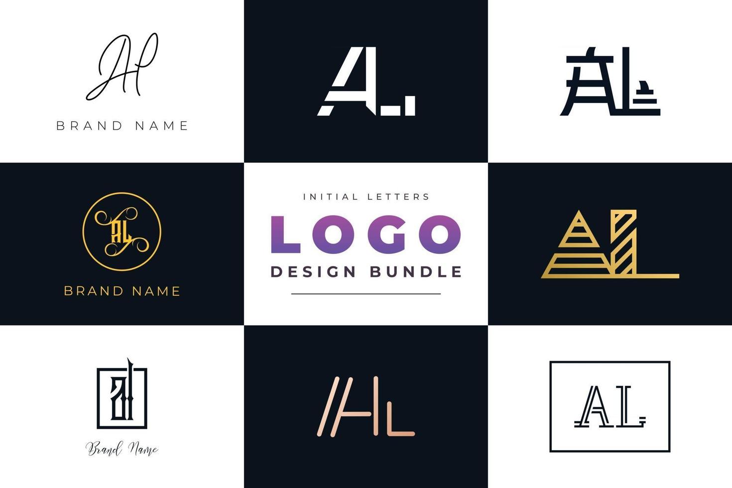 Set of collection Initial Letters AL Logo Design. vector