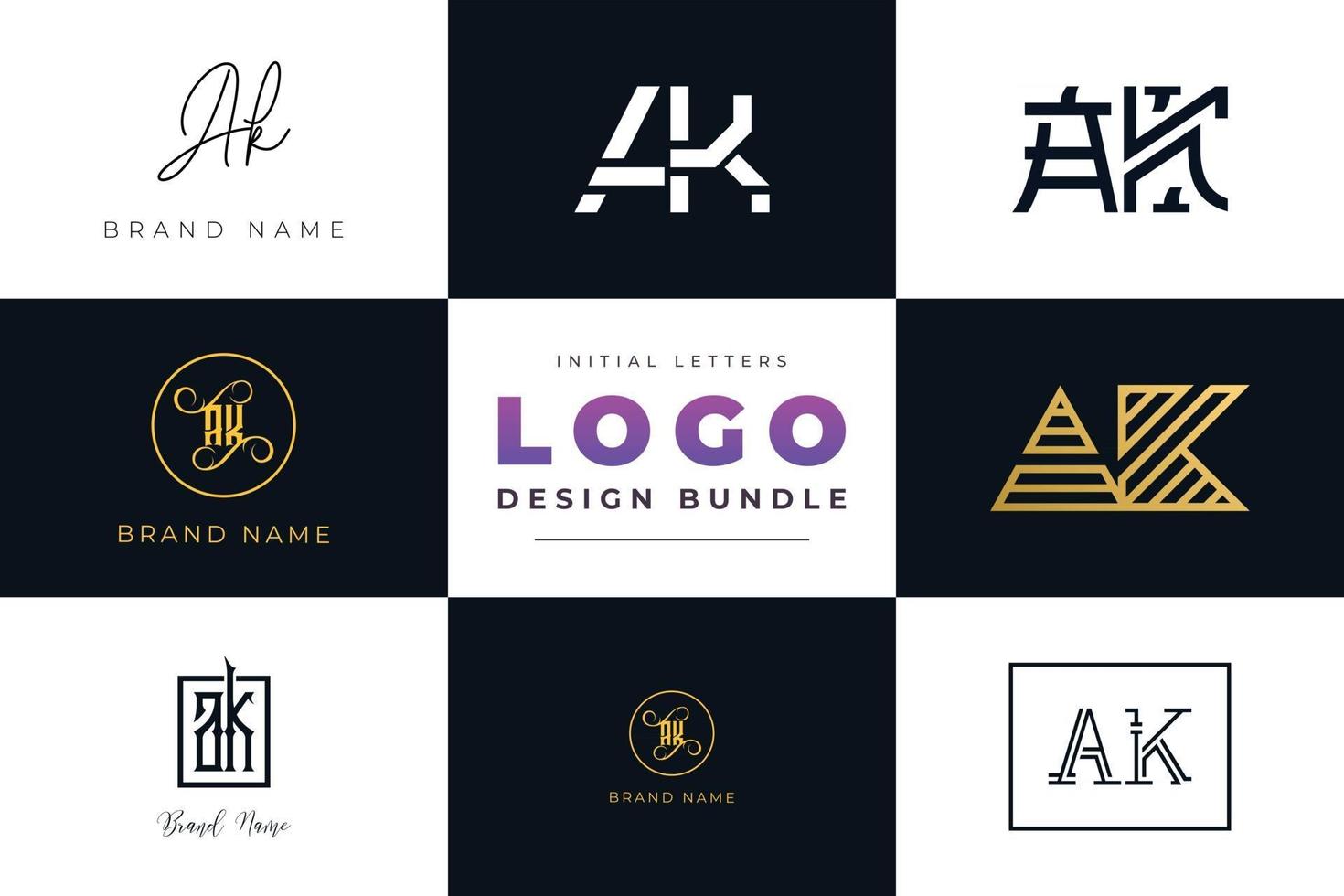 Set of collection Initial Letters AK Logo Design. vector