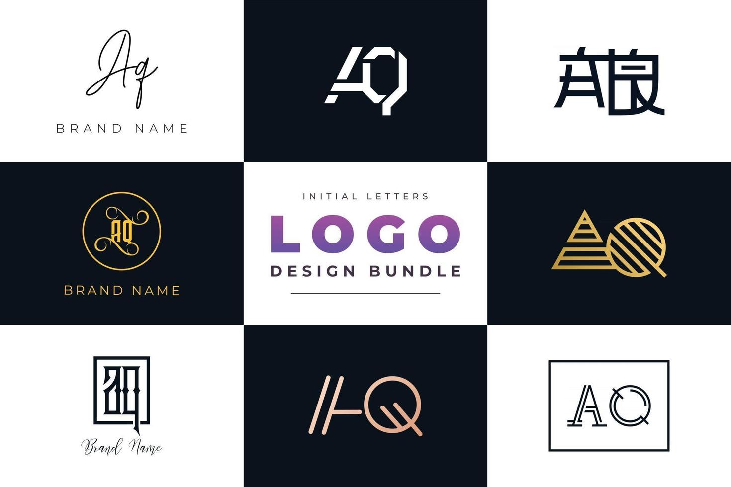 Set of collection Initial Letters AQ Logo Design. vector