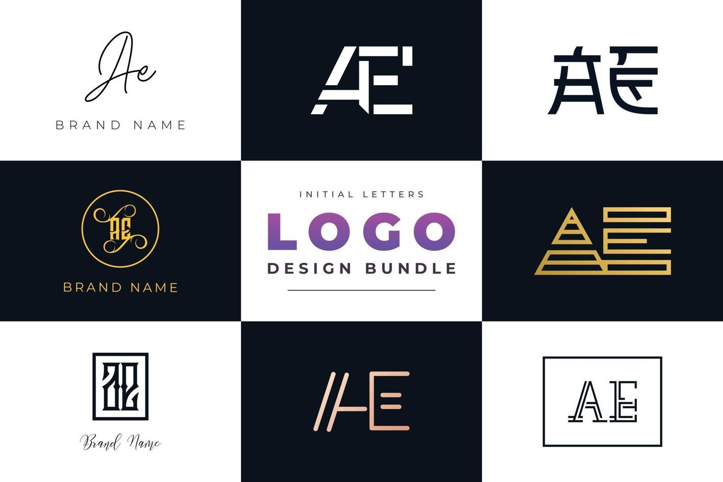 Set of collection Initial Letters AE Logo Design. vector