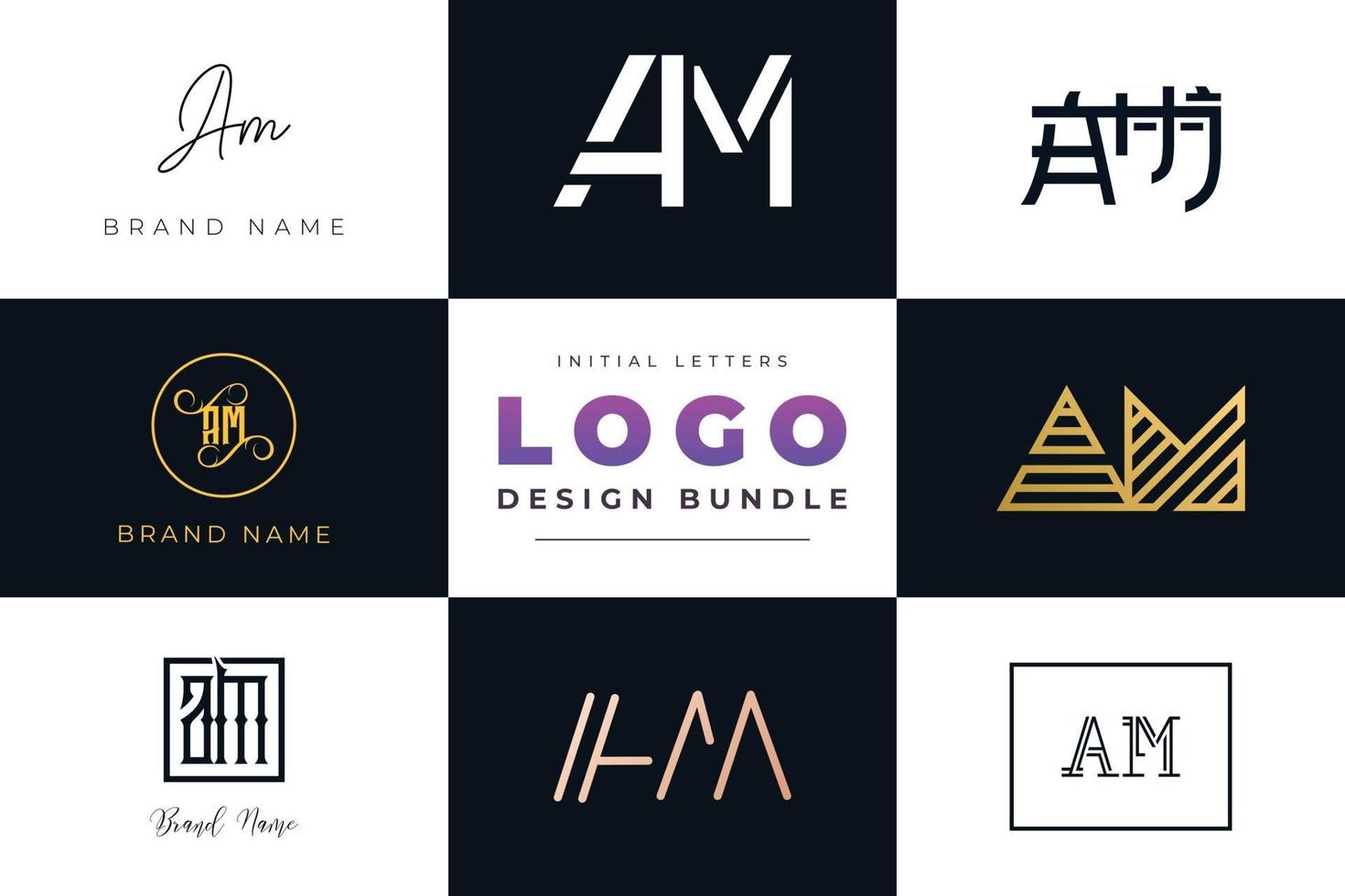 Set of collection Initial Letters AM Logo Design. vector