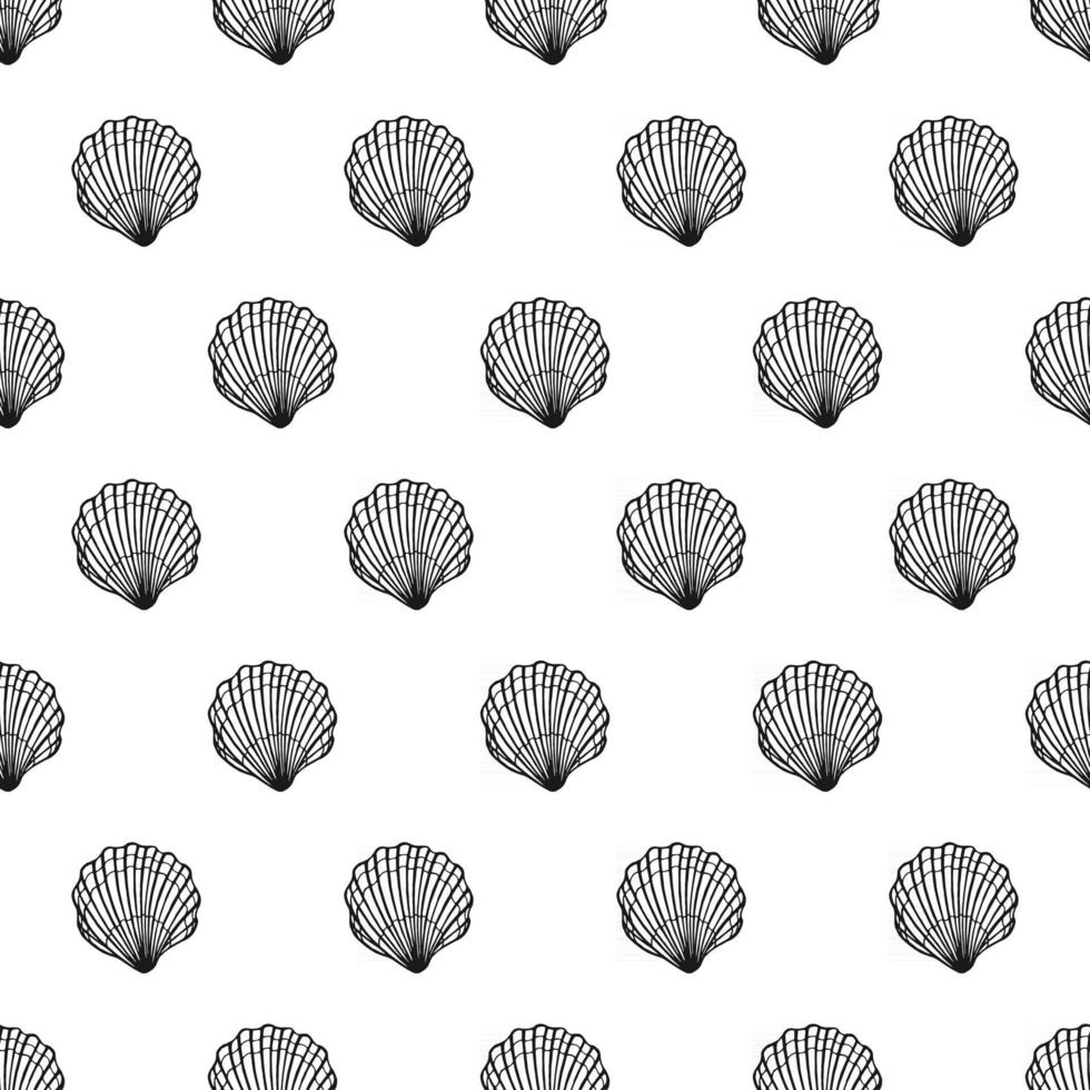 Seamless pattern with seashells. Marine background.  Hand drawn vector illustration in sketch style. Perfect for greetings, invitations, coloring books, textile, wedding and web design