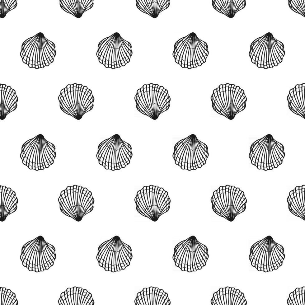 Seamless pattern with seashells. Marine background.  Hand drawn vector illustration in sketch style. Perfect for greetings, invitations, coloring books, textile, wedding and web design