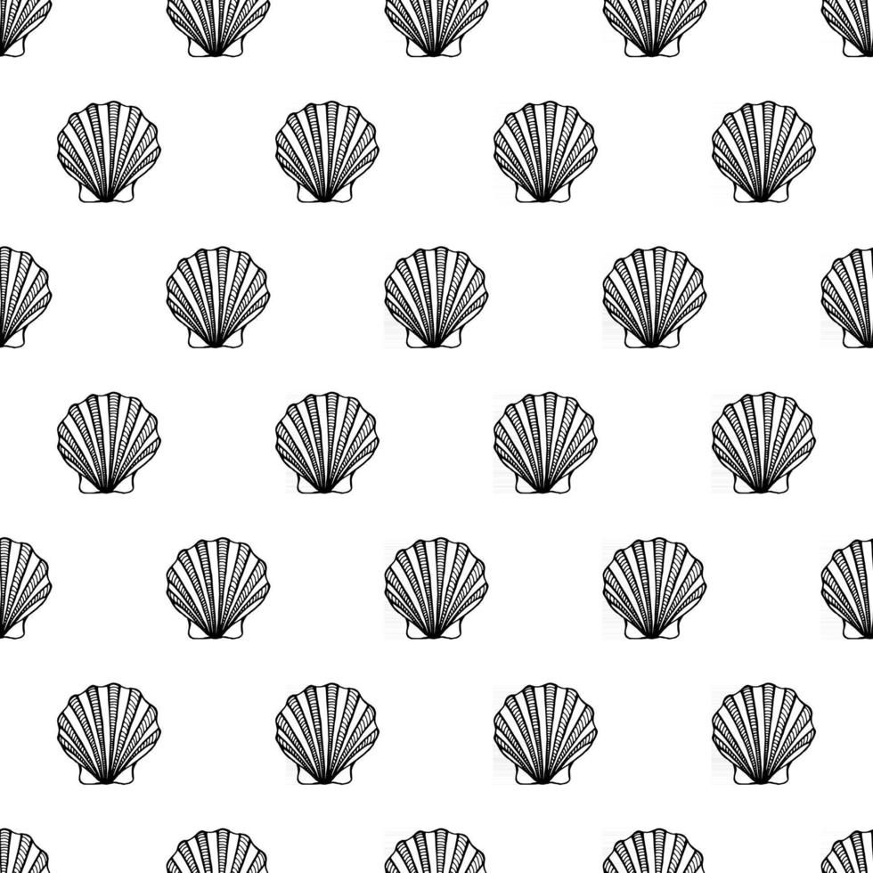 Seamless pattern with seashells. Marine background.  Hand drawn vector illustration in sketch style. Perfect for greetings, invitations, coloring books, textile, wedding and web design
