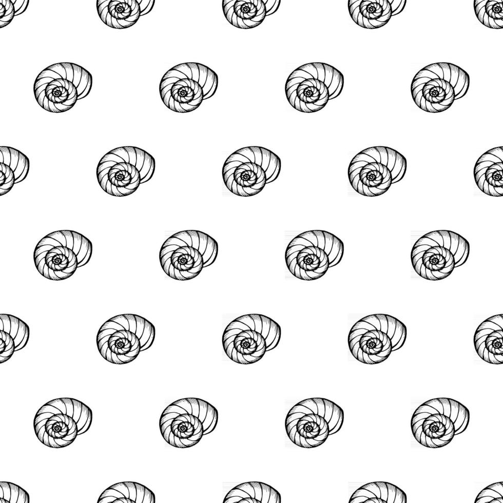 Seamless pattern with seashells. Marine background.  Hand drawn vector illustration in sketch style. Perfect for greetings, invitations, coloring books, textile, wedding and web design