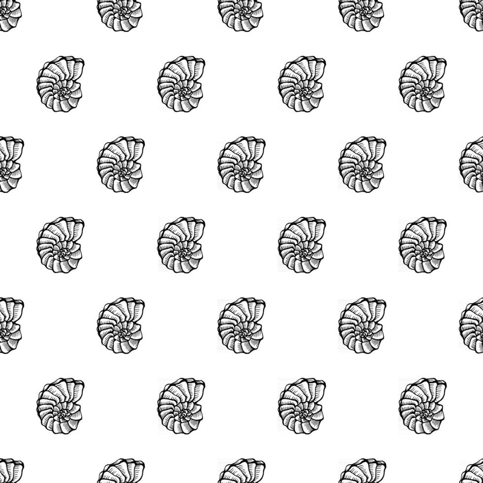 Seamless pattern with seashells. Marine background.  Hand drawn vector illustration in sketch style. Perfect for greetings, invitations, coloring books, textile, wedding and web design