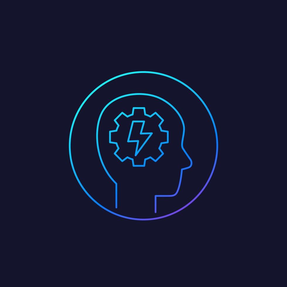 ability icon with human head and gear, line vector