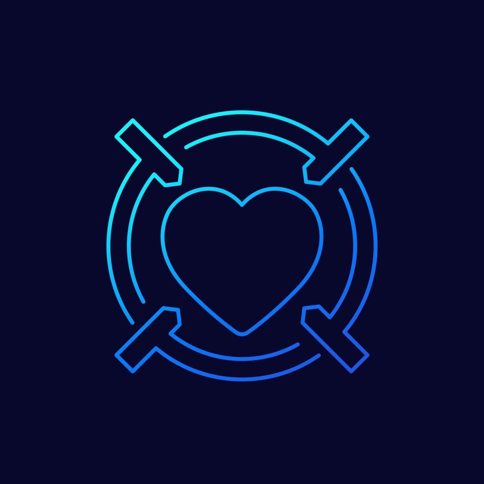 dating app linear icon, heart and crosshair vector